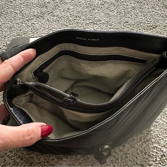 REBECCA MINKOFF Black Chains Leather Chevron Quilted Edie Bag R $298 - Picture 14 of 16